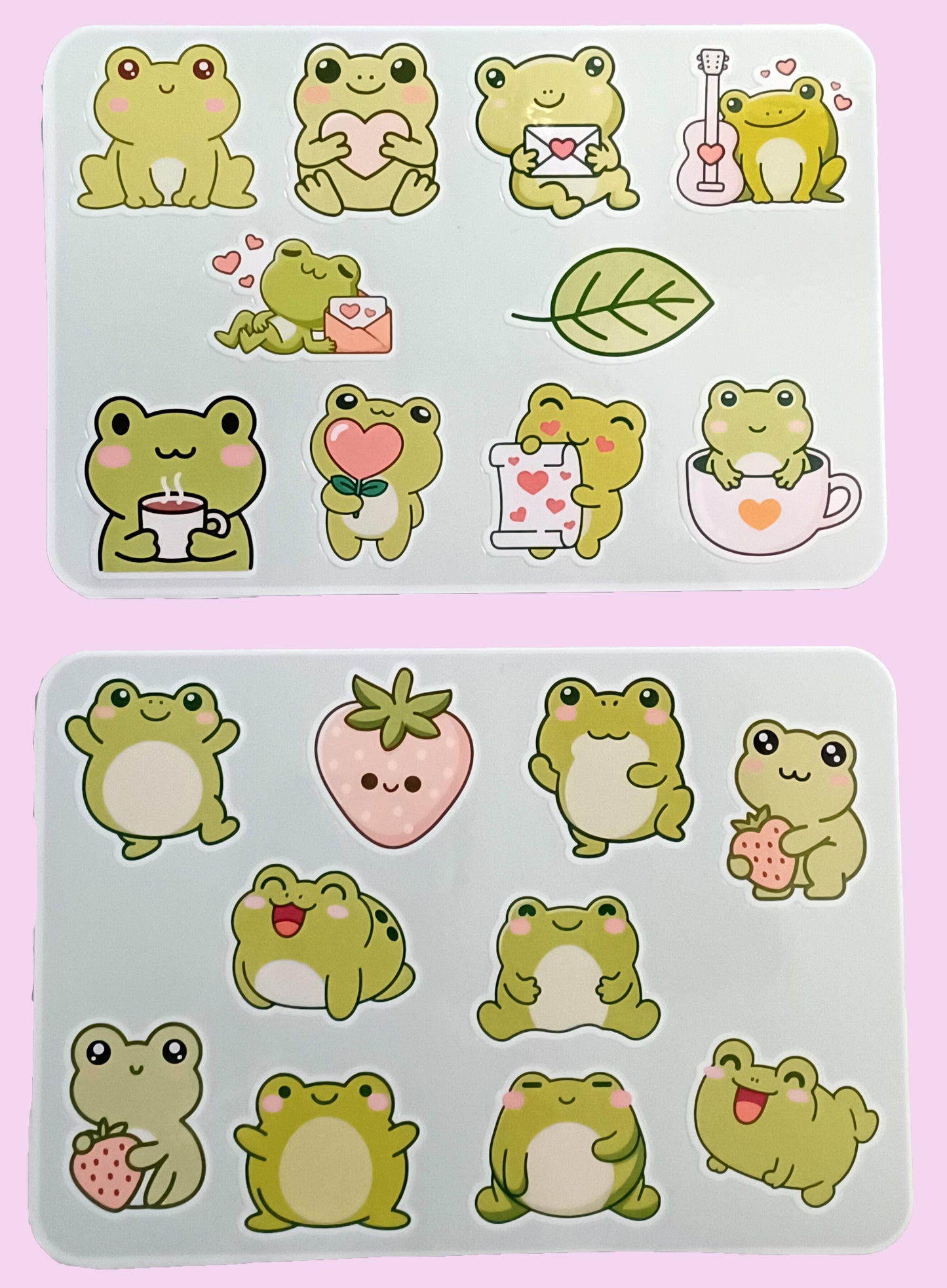 Froggy Love and Strawberries Sticker Sheet 5.5" x 6.5"