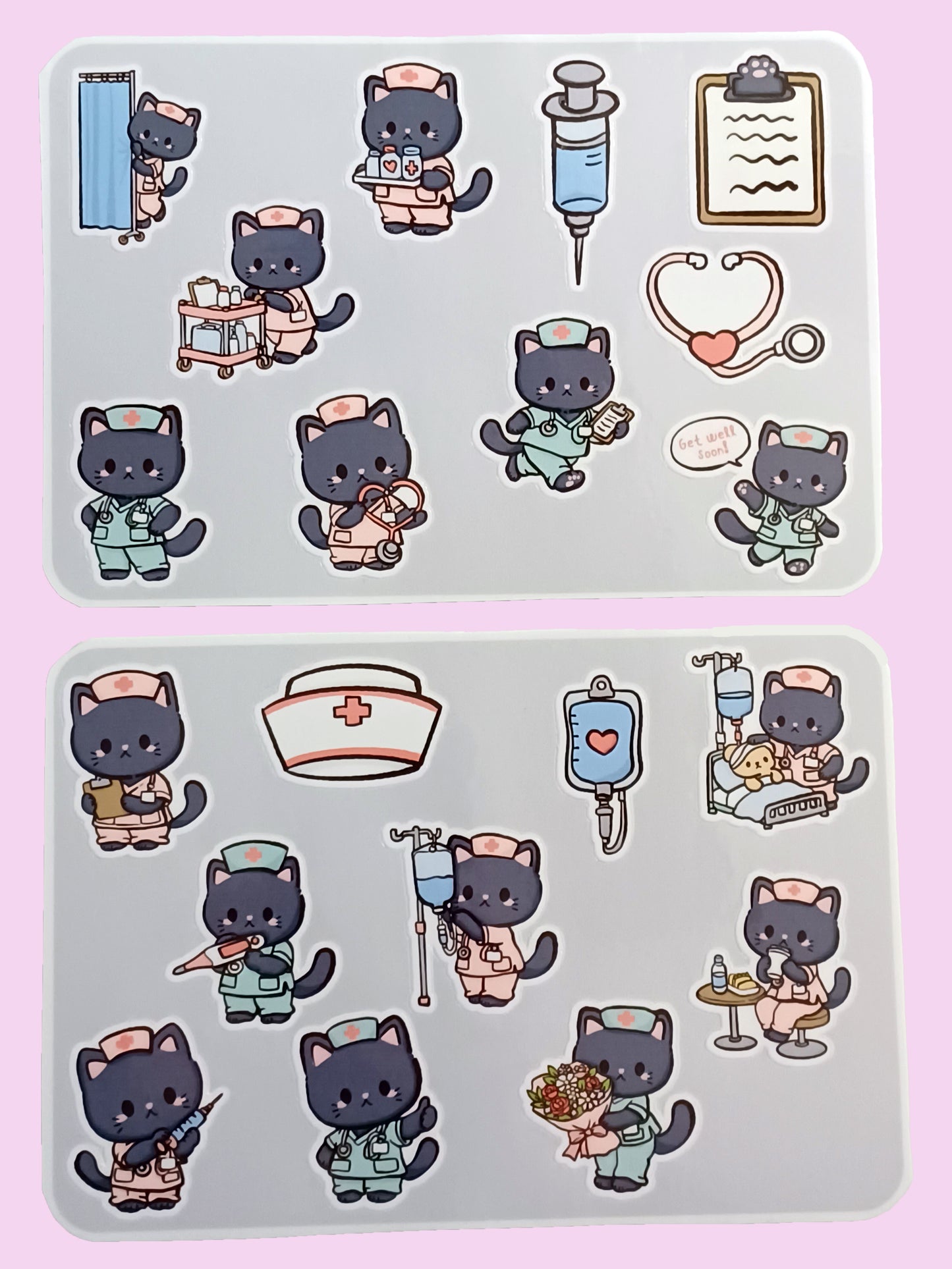 Black Cat Nurse Sticker Sheet 5.5" x 6.5"