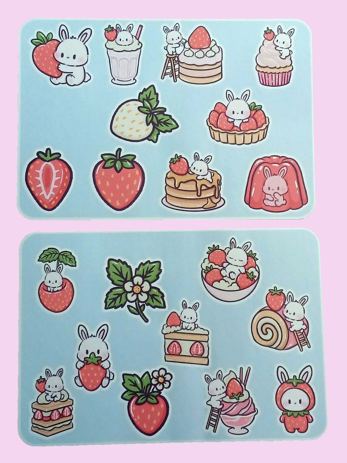 Strawberry Bunny Sticker Sheet 5.5" x 6.5"