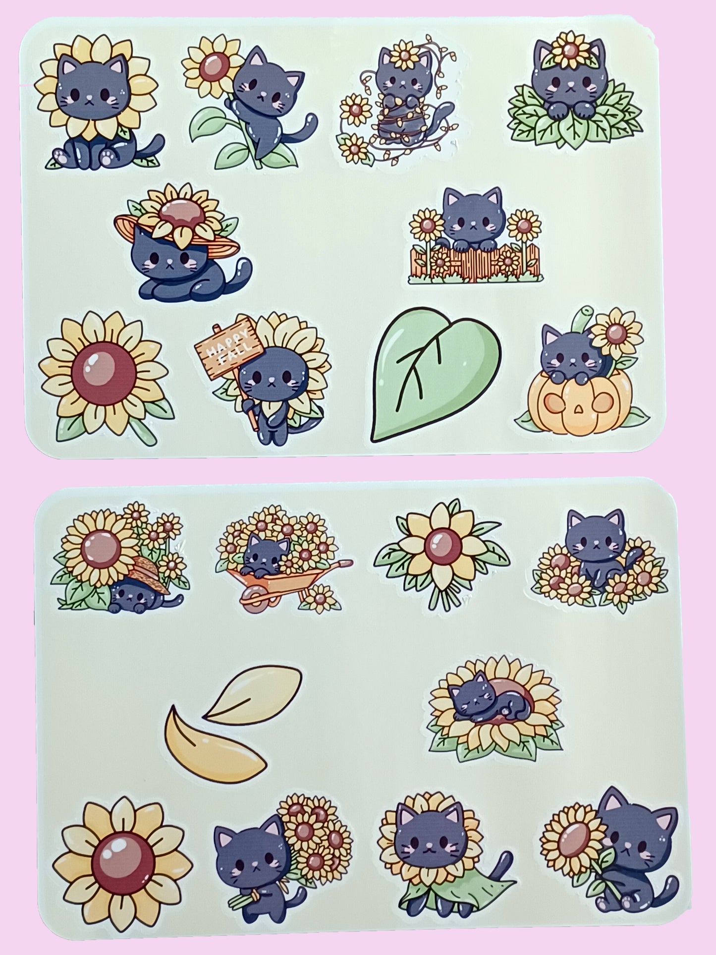 Sunflower Black Cat Sticker Sheet 5.5" x 6.5"