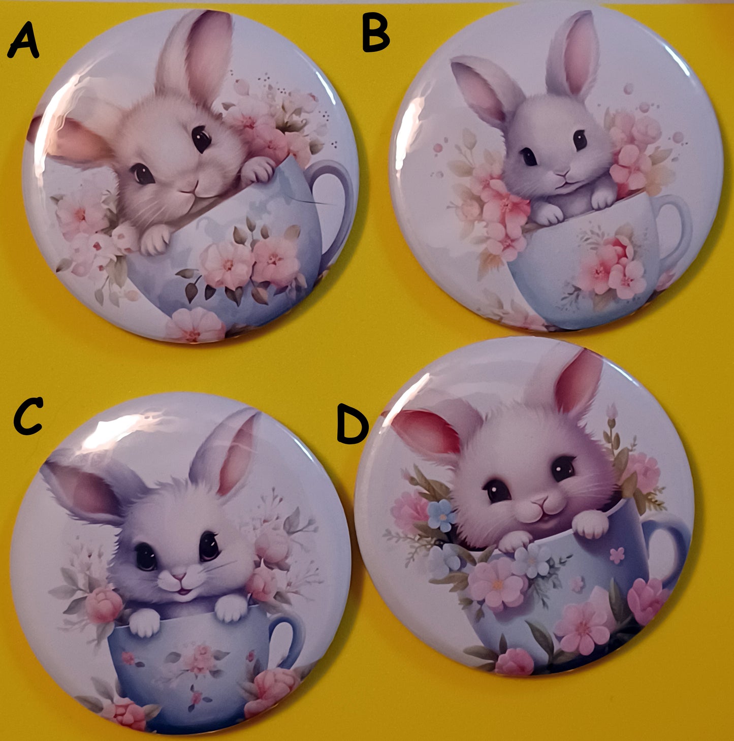 Rabbits Pin Back Buttons 2.25"