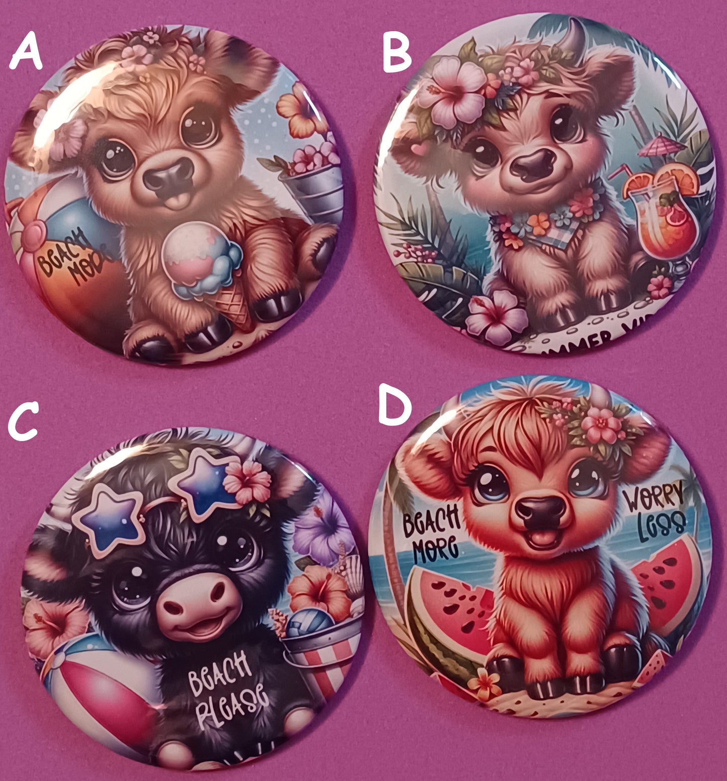 Highland Cows Pin Back Buttons 2.25"