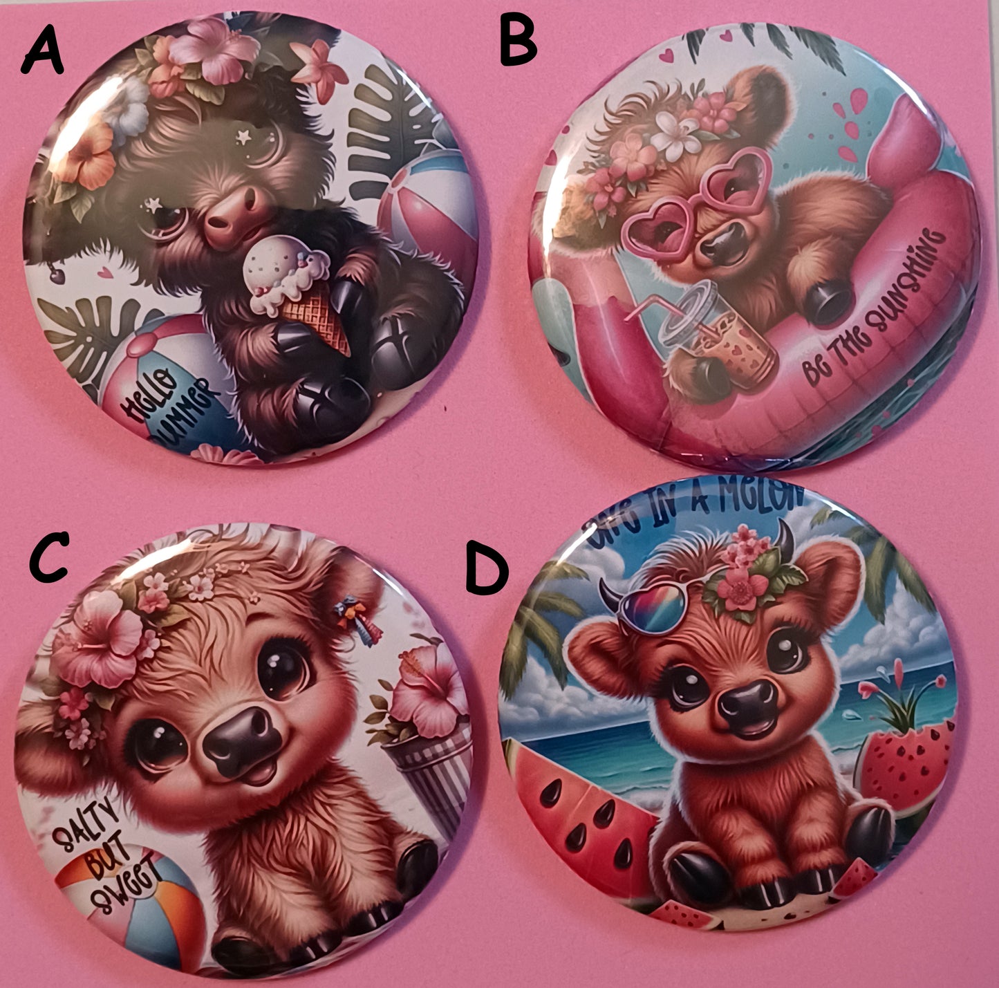 Highland Cows Pin Back Buttons 2.25"