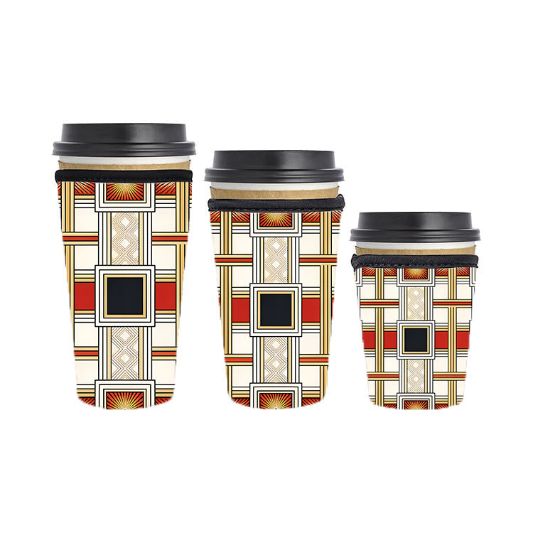 Art Deco Reusable Neoprene Insulator Soda Tea Iced Hot Coffee Cup Drink Sleeve