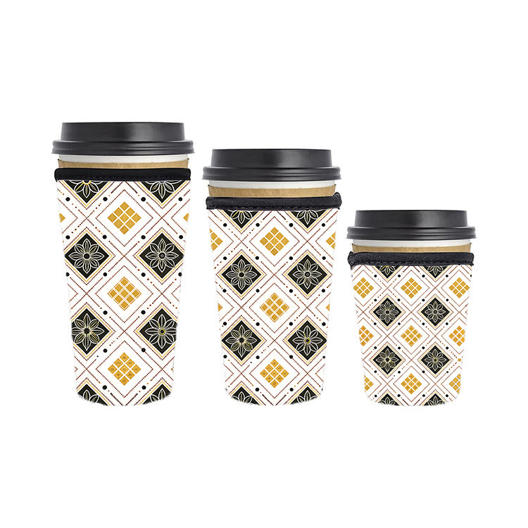 Art Deco Reusable Neoprene Insulator Soda Tea Iced Hot Coffee Cup Drink Sleeve