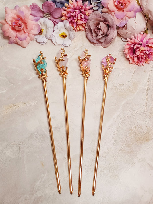 Vine and Crystal Hair Stick - 6" Retro Bun Holder