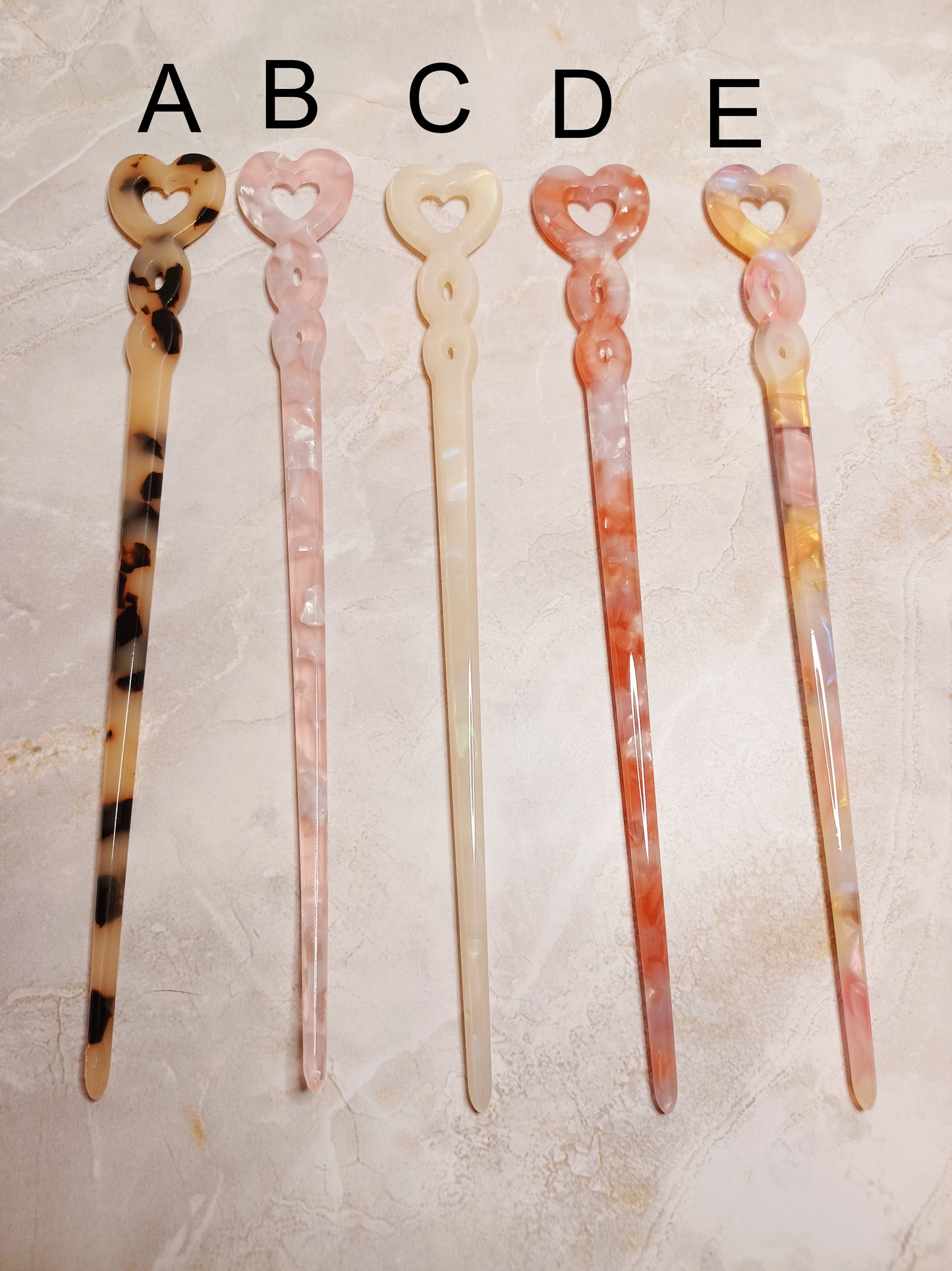 Vintage Style Hearts Hair Stick, Retro Bun Holder (7")