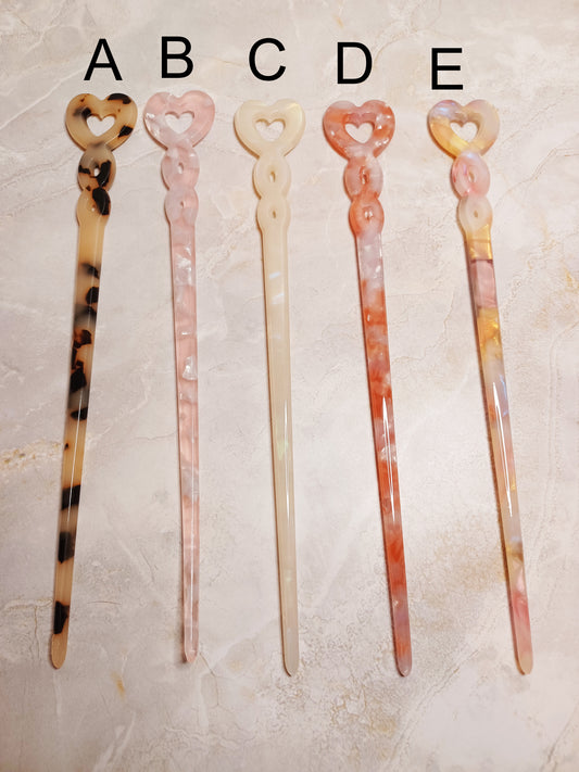 Vintage Style Hearts Hair Stick, Retro Bun Holder (7")