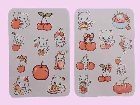 Cherry Cat Sticker Sheet 5.5" x 6.5"