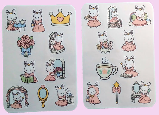 Fairy Tails Princess Rabbit / Bunny Sticker Sheet 5.5" x 6.5"