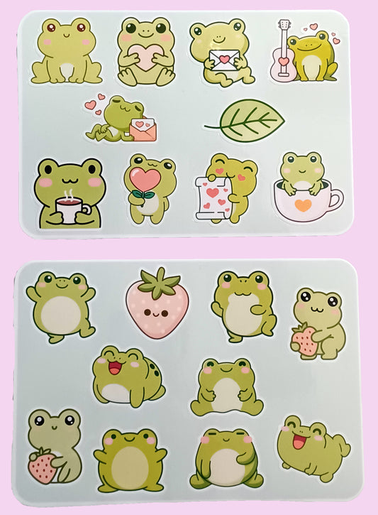 Froggy Love and Strawberries Sticker Sheet 5.5" x 6.5"