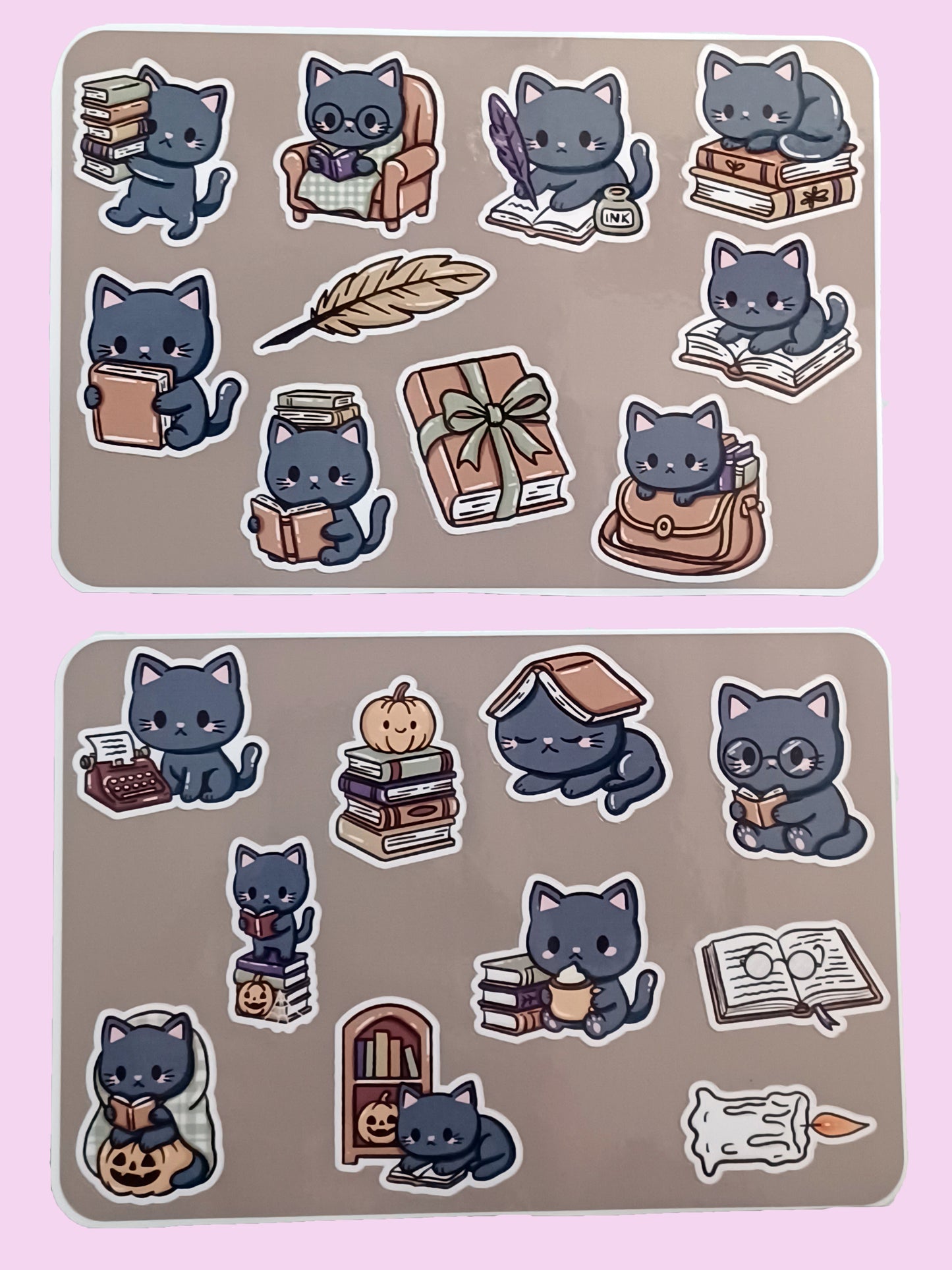 Black Cat Book Worm Sticker Sheet 5.5" x 6.5"