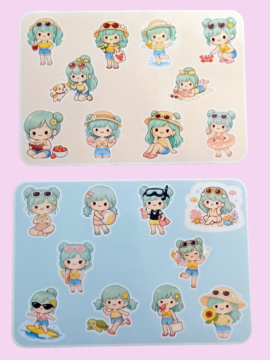Girls Day at the Beach Sticker Sheet 5.5" x 6.5"