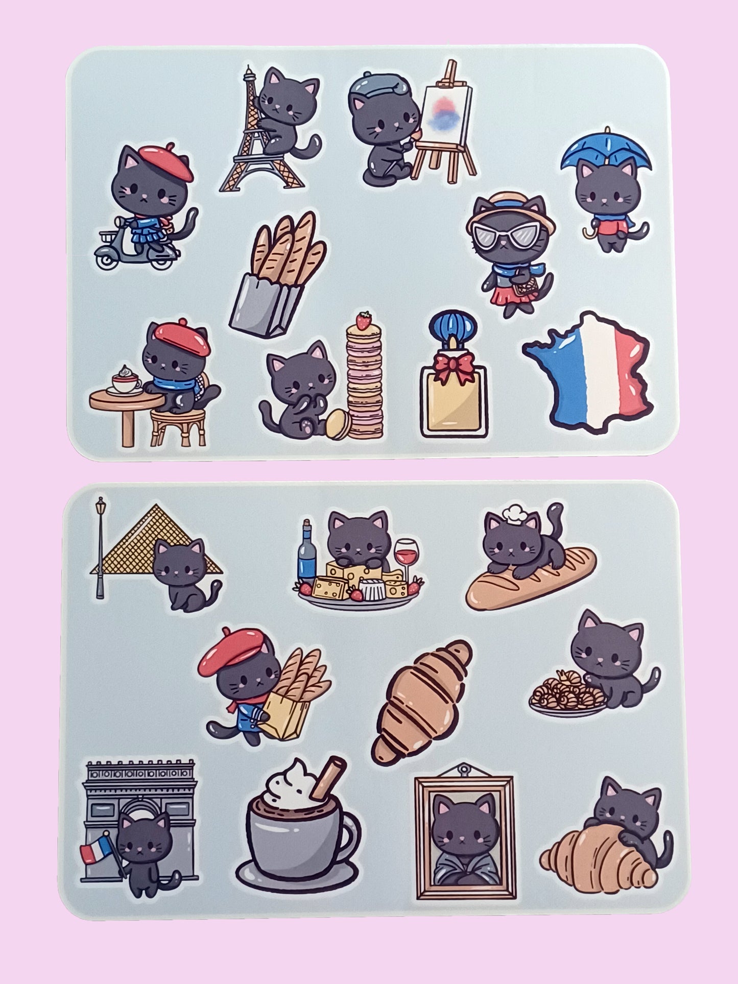 Black Cat in Paris Sticker Sheet 5.5" x 6.5"
