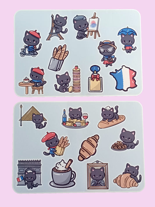 Black Cat in Paris Sticker Sheet 5.5" x 6.5"