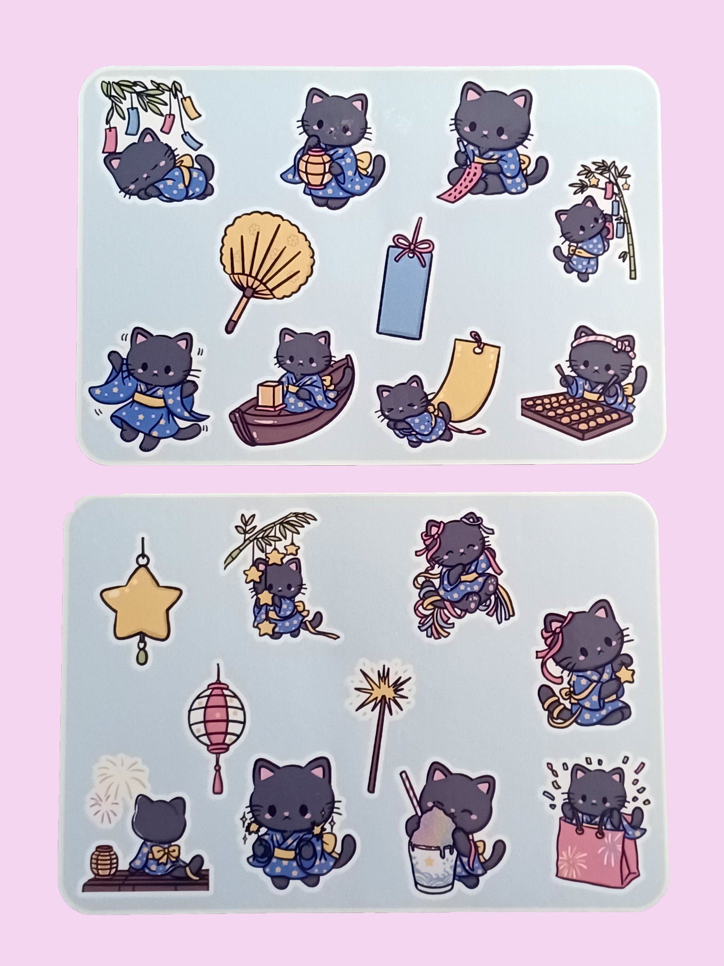 Black Cat in Oriental Festival Sticker Sheet 5.5" x 6.5"