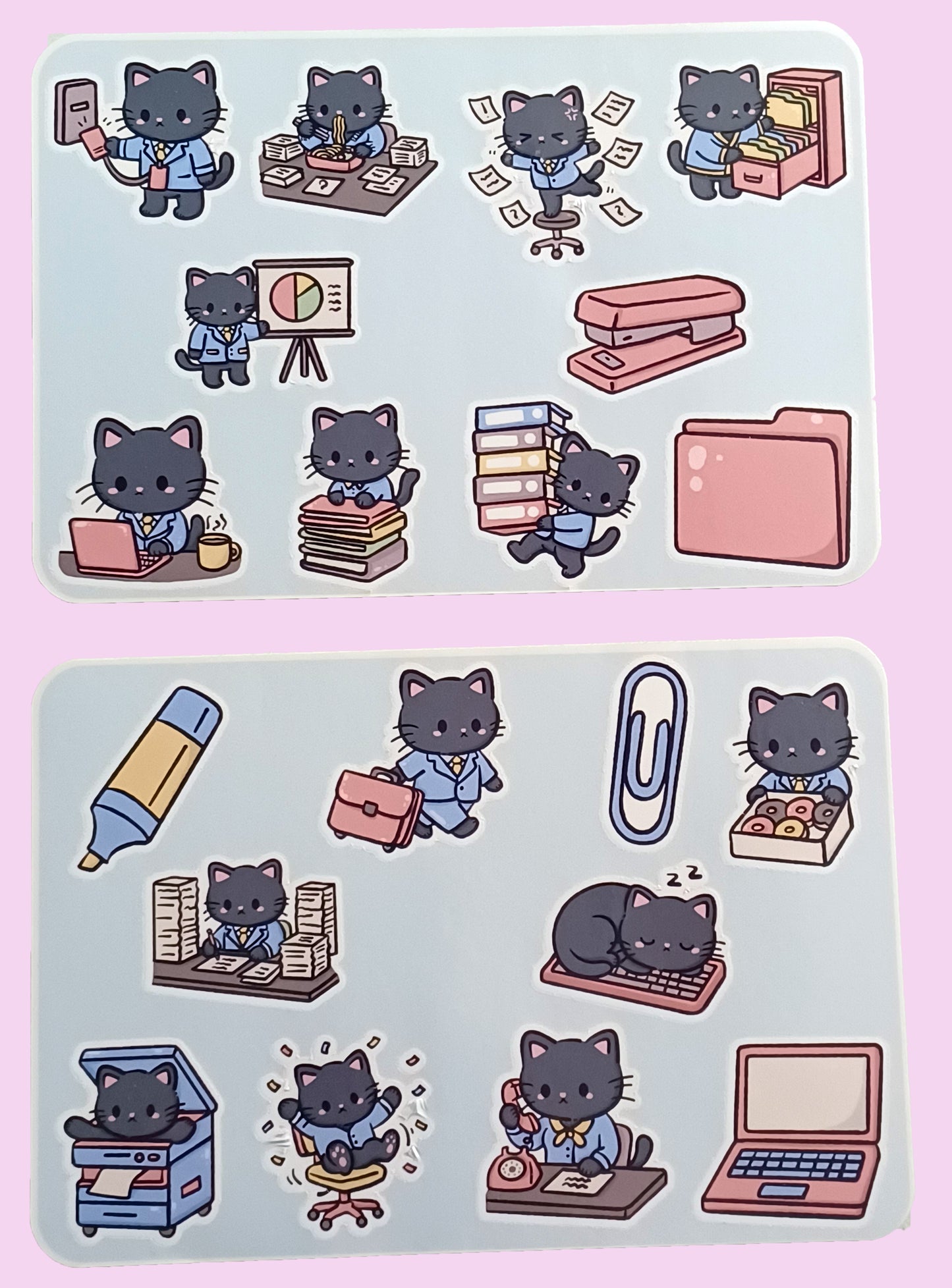 Black Cat Office Sticker Sheet 5.5" x 6.5"