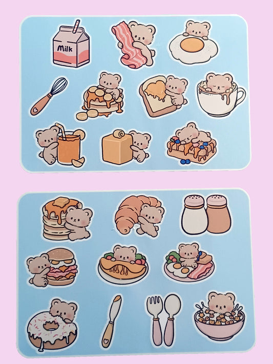 Breakfast Bears Sticker Sheet 5.5" x 6.5"