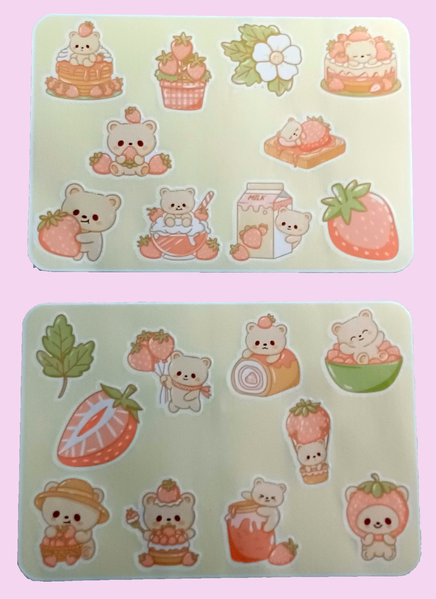 Strawberry Bears Sticker Sheet 5.5" x 6.5"