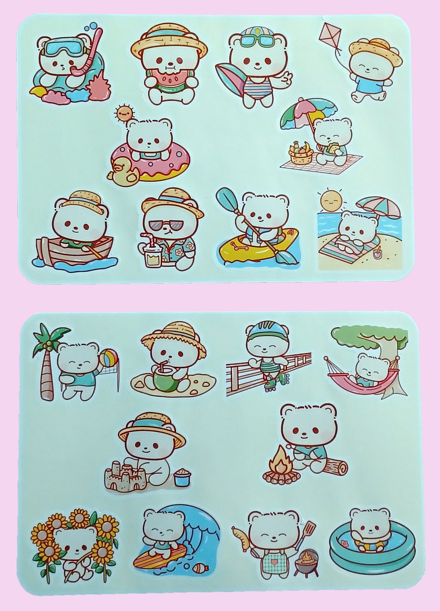 Summer Fun Bears Sticker Sheet 5.5" x 6.5"