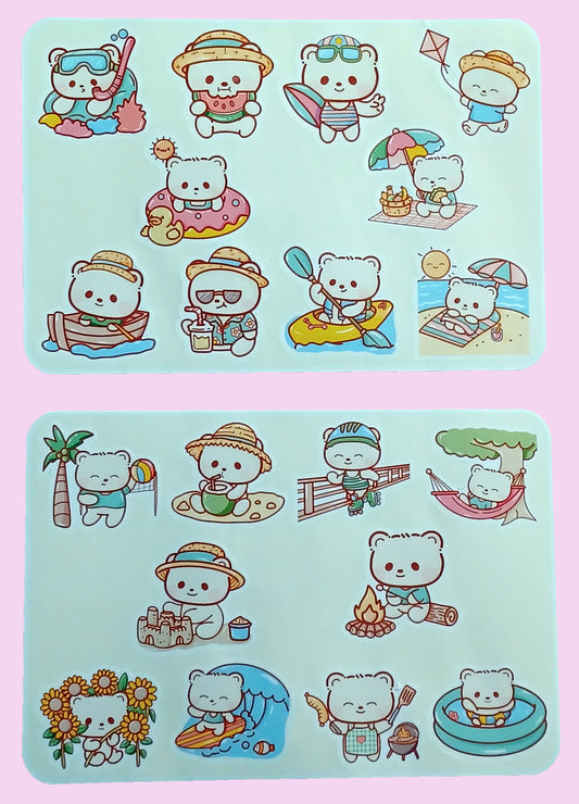Summer Fun Bears Sticker Sheet 5.5" x 6.5"