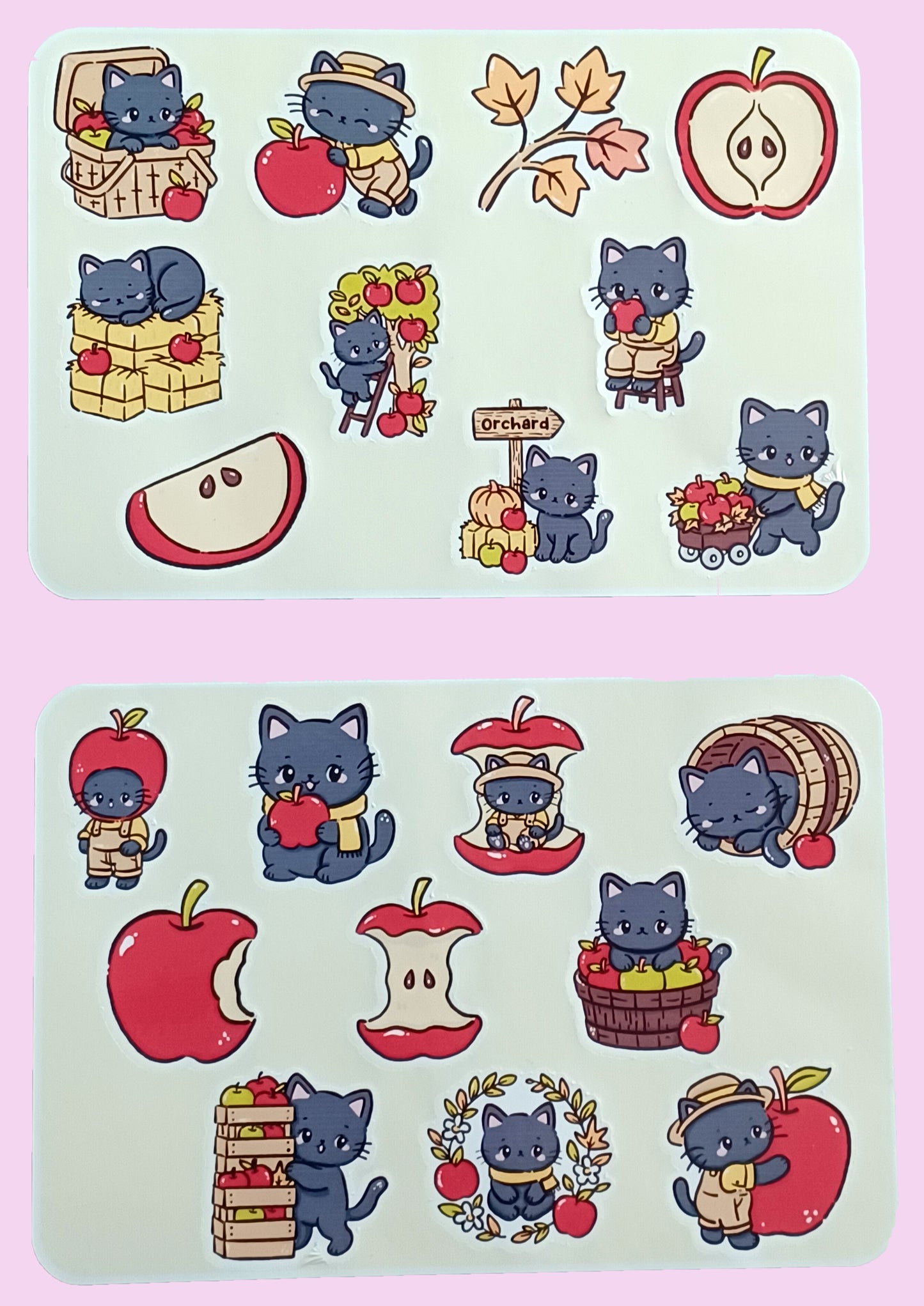 Apple Harvest Black Cat Sticker Sheet 5.5" x 6.5"