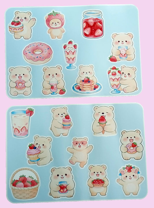 Strawberry Bears Sticker Sheet 5.5" x 6.5"