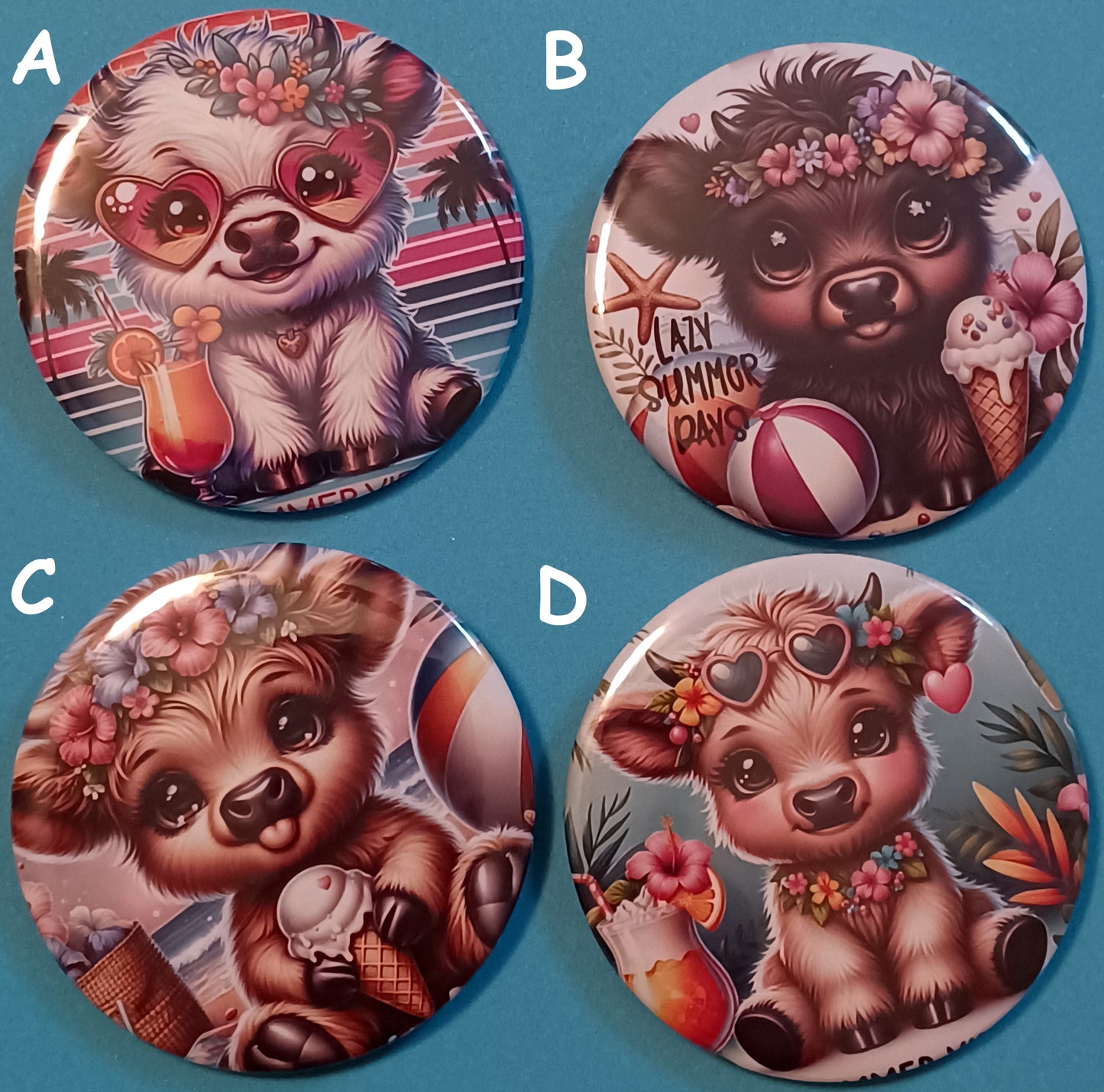 Highland Cows Pin Back Buttons 2.25"