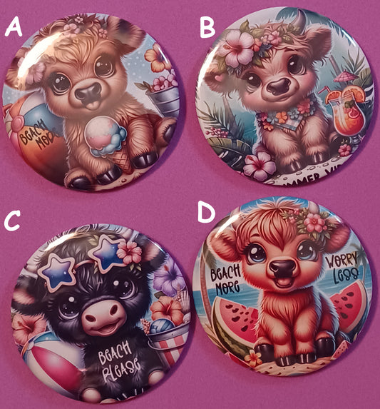 Highland Cows Pin Back Buttons 2.25"