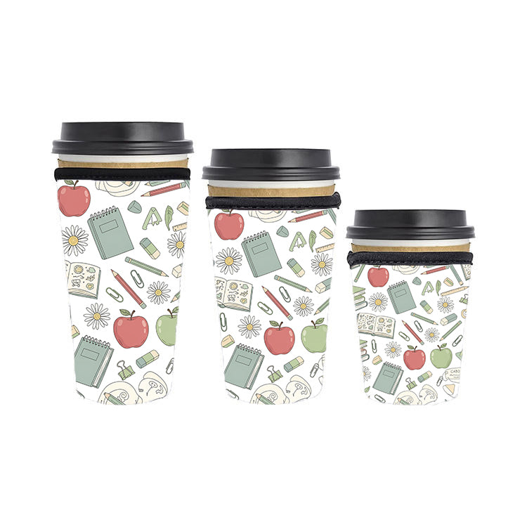 Back to School Teacher Reusable Neoprene Insulator Soda Tea Iced Hot Coffee Cup Drink Sleeve