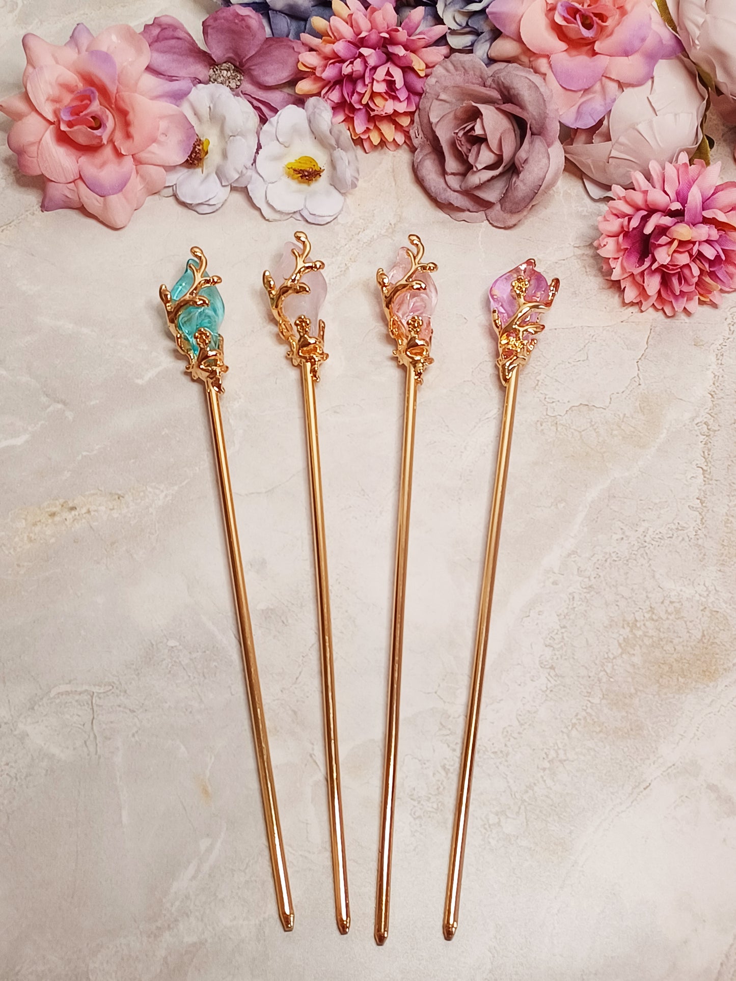 Vine and Crystal Hair Stick - 6" Retro Bun Holder