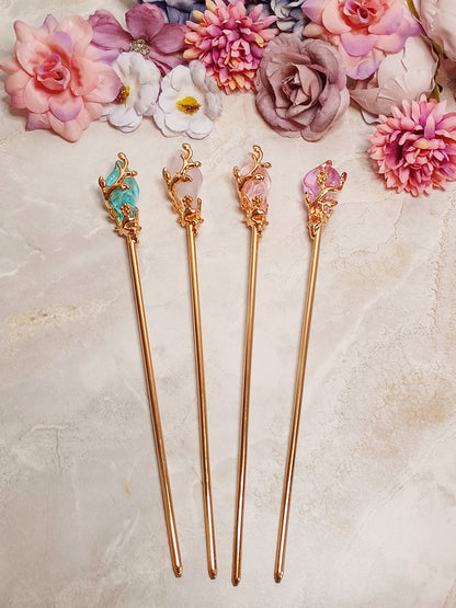 Vine and Crystal Hair Stick - 6" Retro Bun Holder