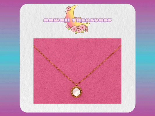 Titanium Stainless Steel Gold Plated Faux Pearl Pendant Necklace