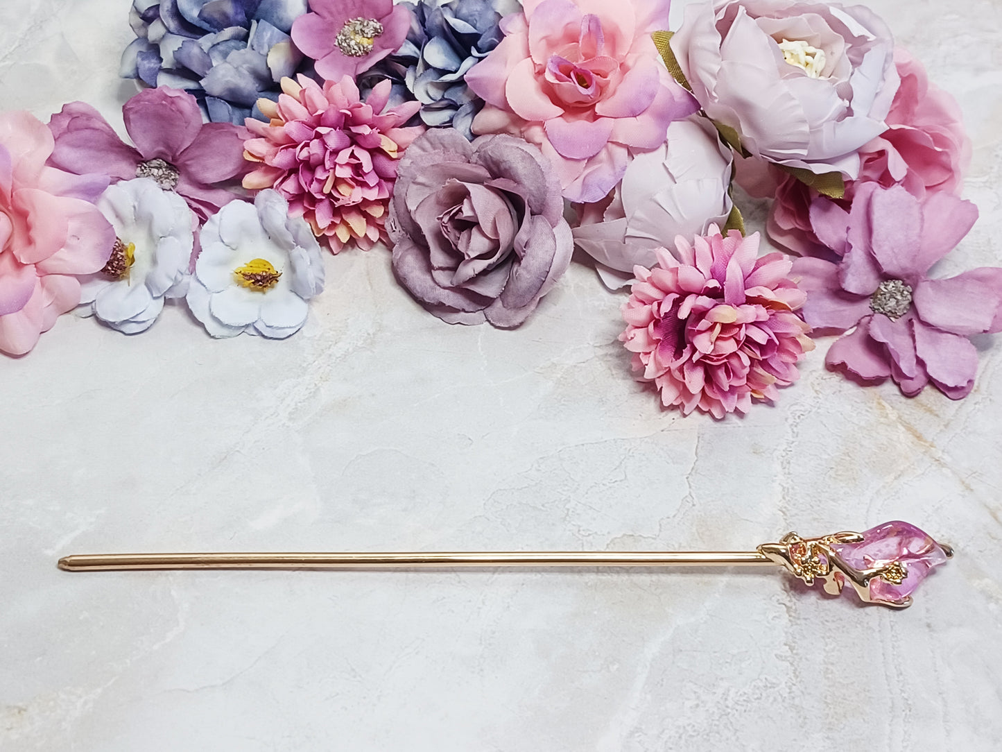 Vine and Crystal Hair Stick - 6" Retro Bun Holder