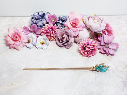 Vine and Crystal Hair Stick - 6" Retro Bun Holder