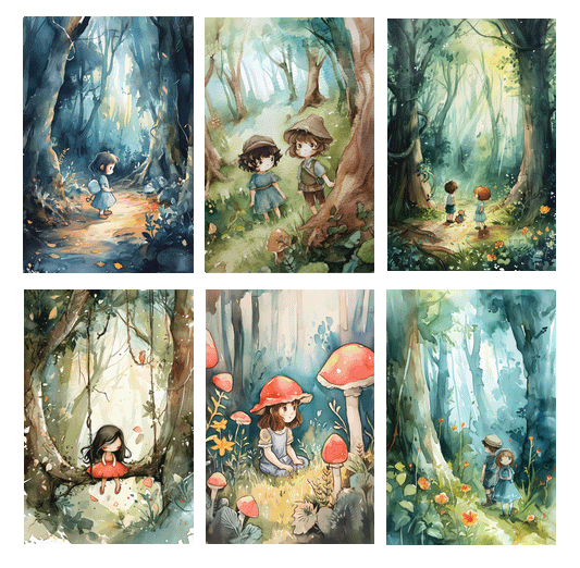 12 Kawaii Cute Forest Children Wall Art Print Gift Decor Photo Home